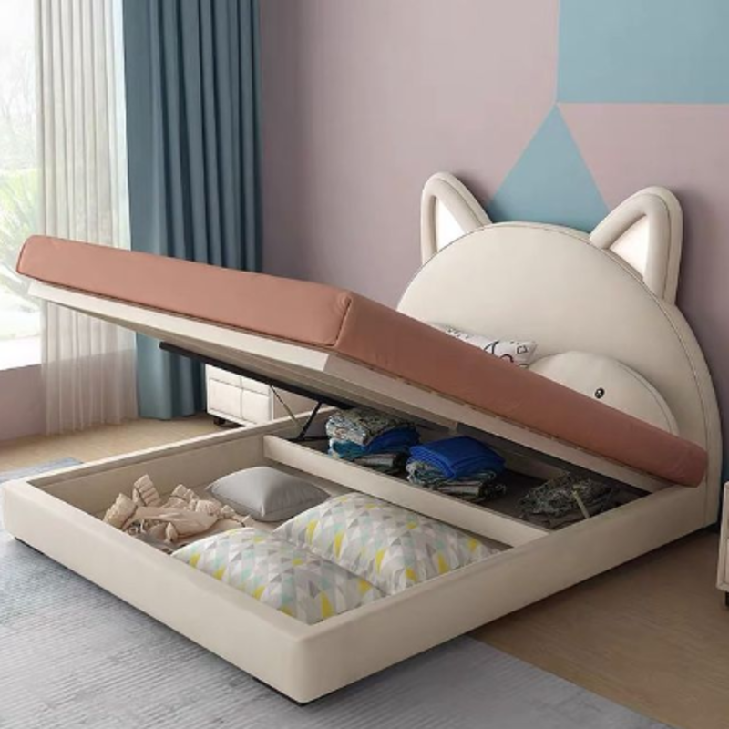 Bed with pillows and storage under the bed many size